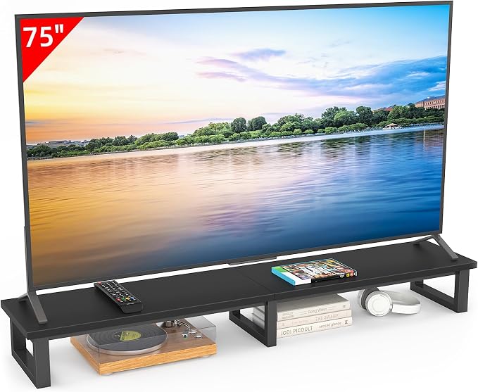 YAOHUOO 59" Large TV Riser for 32-75 inch TV, TV Riser Stand Shelf,Black | Steel Legs,Tabletop TV Stand Riser for Home Office,Fit TV/Monitor/Laptop/Soundbar,6.5"Height,Holds up to 120lbs by YAOHUOO