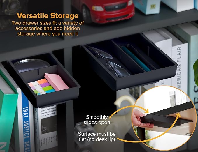 Bostitch Konnect Under Desk Drawer, Self-Adhesive Slide Out Storage Organizer with 4 Customizable Dividers, 2-Pack - Image 4