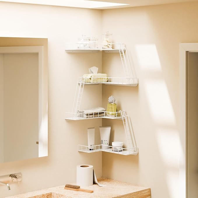Fire Escape Wall Shelf - Modern City Style 4-Tier Corner Wall Shelves, Easy to Install Metal Ladder Shelf for Figures, New York Decorative Shelves for Bathroom, Living Room & Home Decor,White - Image 6