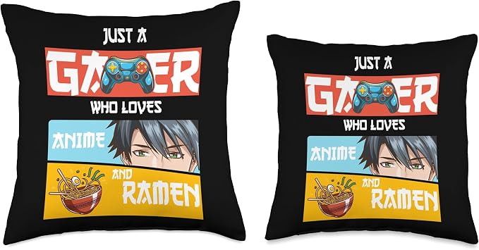 Just A Gamer Who Loves Anime and Ramen Boy Kids funny animes Throw Pillow - Image 3