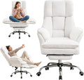 JOMEED Cloud Cross Legged Office Chair with Footrest,Flip Armrest,White | Ergonomic Teddy Big and Tall Executive Chair with Wheels,155° Reclining Computer Wide Desk Chair for Home,Office by JOMEED