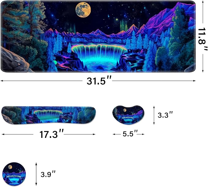 Desk Pad and Keyboard Wrist Rest, Large Mouse Pad + Keyboard Pad+Mouse Wrist Support, Non-Slip Desk Mat Protector for Office, Home 31.5×11.8 Inches Waterfall - Image 4