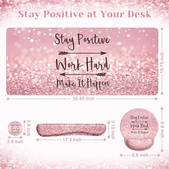 iCasso Pink Ergonomic Mouse Pad with Wrist Rests Set for Desk Accessories - Image 2