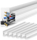 6 Pack Cable Management Under Desk, Open J Channel Raceway, Cord Organizer Tray for Desk, No-Drill Cable Hider for Desk & Wall, Wire Management Kit, Flame-Retardant PVC, 94.5" Total, White by Julaiwy
