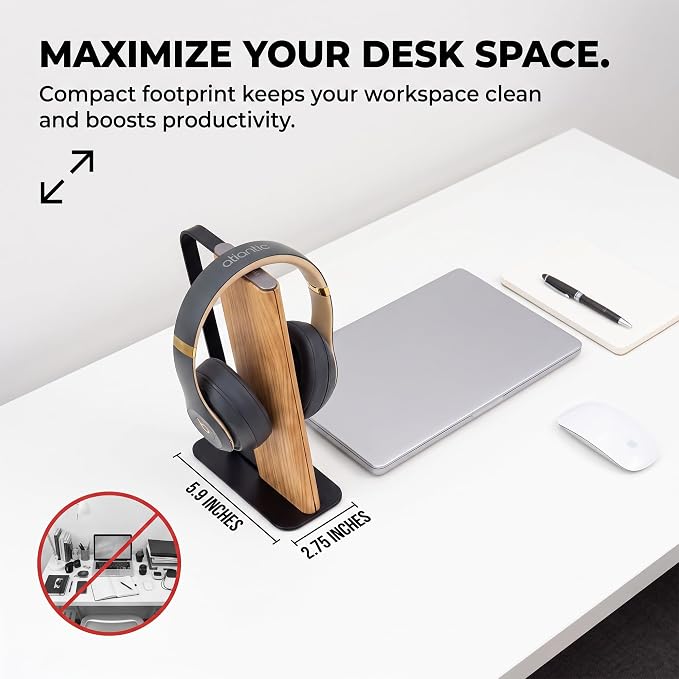 Headphone Stand Desk Cute, No Assembly, Light Brown | Weighted Base Headset Holder for AirPods Max Sony Bose Beats Sennheiser, Stable Gaming & Studio Earphone Rack, - Image 5