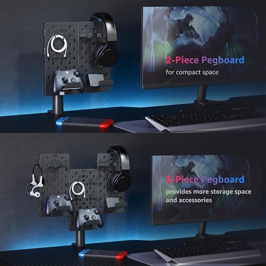 PEGZONE Headphone Controller Holder, Gaming Organizer for Desk, 3Pcs, Black | Modular Desk Controller Stand with Cable Hooks - Image 5