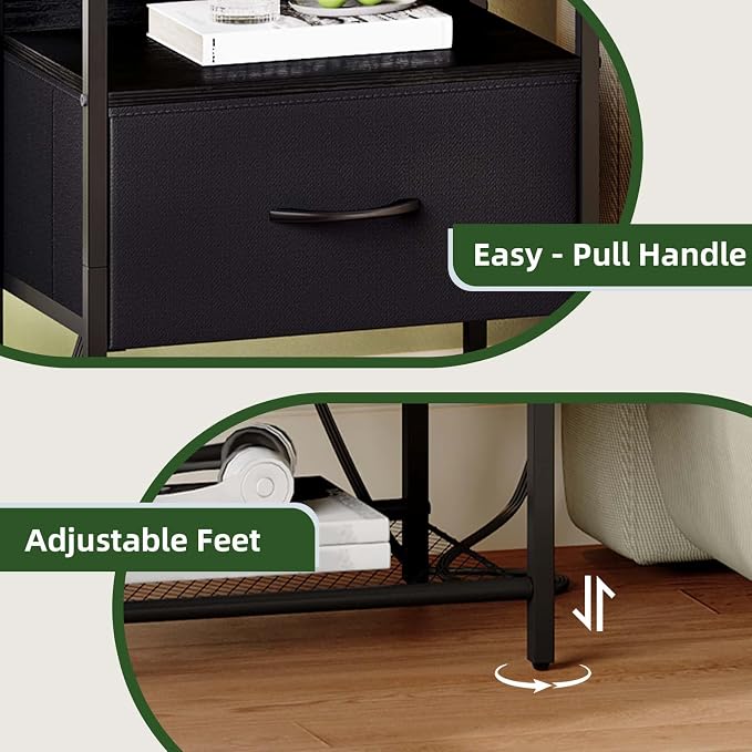 Somdot Nightstand Set of 2 with Charging Station & LED Light, Bedside Table - Image 7