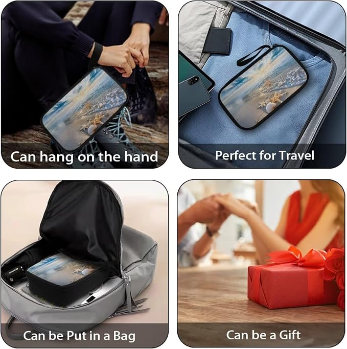 Sunset Starfish Shell Print Digital Organizing Bag - Multifunctional Charger, Earphone & USB Cable/SD Card Charging Head Storage - Image 6