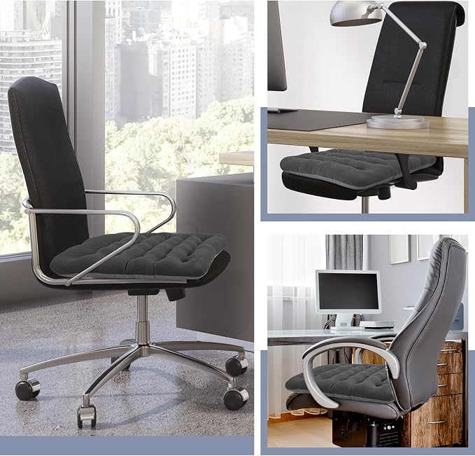 BUYUE Good Support Office Chair Cushion Padded, Soft Velvet Comfortable Non-Slip Seat Cushion for Computer Desk Kitchen Chair (1 Count, Gray) - Image 6