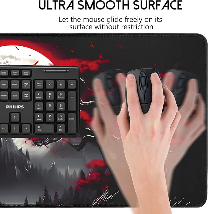 FreeNook Large Gaming Mouse Pad, Anime Black Mousepad with with Non-Slip Base, Expanded Cool Desk Mat, Mountain Moon Scenery XL Keyboard Mat Suitable for Home Office,35.4 X 15.7 Inch - Image 6