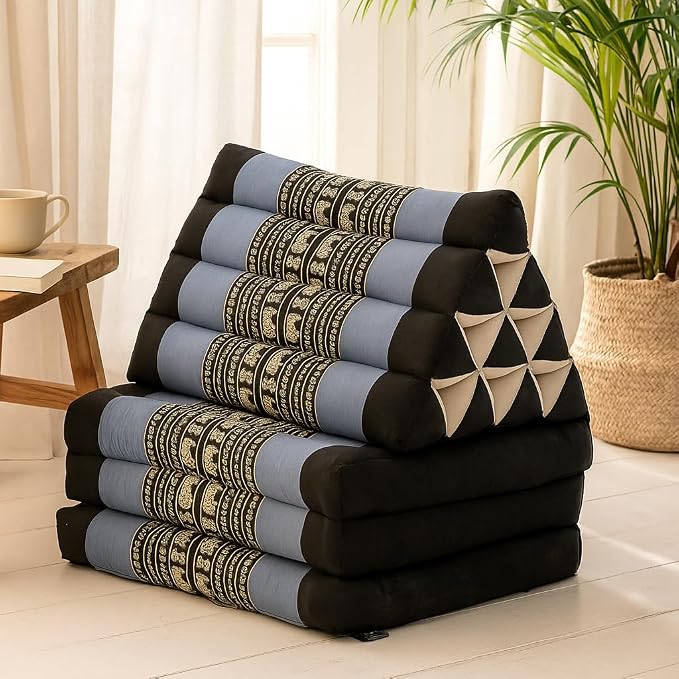 Leewadee - Comfortable Japanese Floor Mattress - Thai Floor Bed with Triangle Cushion - Futon Mattress - Thai Massage Mat, 67 x 21 inches, Blue, Kapok Filling | Floor & lounge cushion for relaxing, reading & TV - for meditation & yoga, firm & stable - Image 5