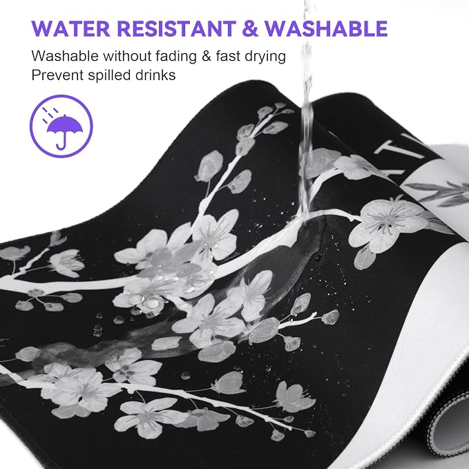 DIGSOM Mouse Pad Black and White Cherry Blossom Pattern, 31.5 x 11.8in | XL Mouse mat, Smooth surface, Anti-slip rubber base, For keyboard and mouse, For home and office use - Image 5