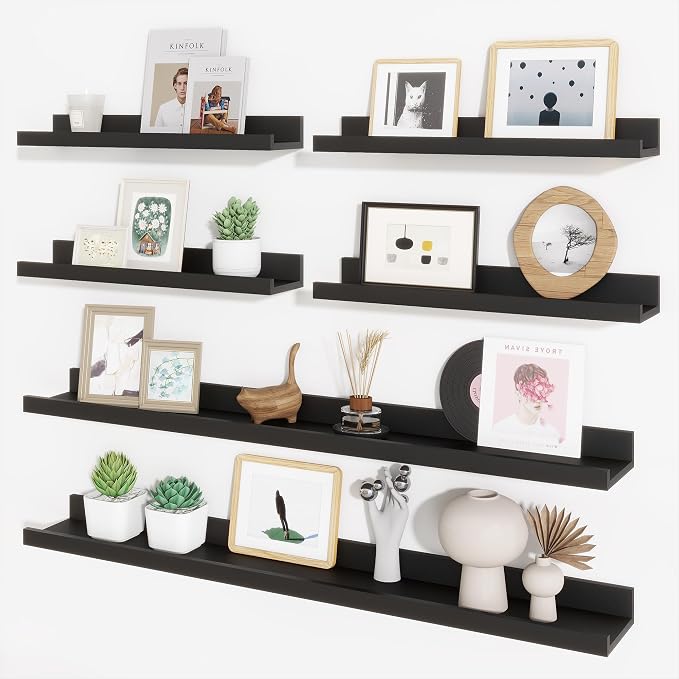 Picture Ledge Shelf, Floating Shelves for Wall Decor, Black, Set of 6, 36'' by Axeman