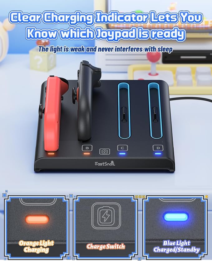 FASTSNAIL Switch Controller Charger for Nintendo Switch 2/1/OLED for JoyCon - Image 4