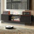 Floating TV Stand with Power Outlet, Wall Mounted Entertainment Center with Drawers, Rustic Brown Industrial Media Console Shelf for Living Room, Bedroom（Black） by Unknown