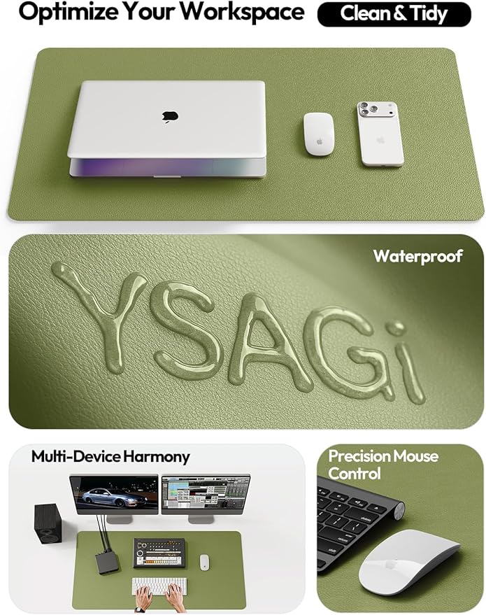 YSAGi Leather Desk Protector, Office Mat, Large Mouse Mat, Non-Slip PU Leather Blotter, Laptop Desk Mat, Waterproof Writing Pad for Office and Home(Green, 42" x 17.2") - Image 8