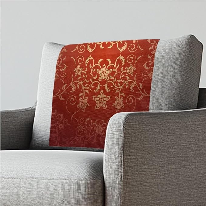 Classical Floral Print Red Small Recliner Headrest Cover 26x16 Inch 3/Set - Waterproof Washable Polyester Fabric, Sofa Non-Slip Design with Fixing Fixing Nails for Home/Office by ZCFYGDX