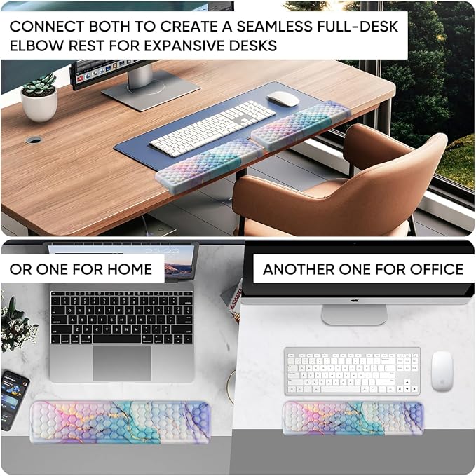 JIKIOU L-Shaped Desk Elbow Pad for Desk,Memory Foam Elbow Support Pad 2Pack | Massage Design, 14.9inch is 20% Longer for Comfort, Non-slip Rubber Base, Ergonomic Cushion for Pain Relief, Marble Blue - Image 2