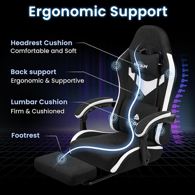 N-GEN GAMING Gaming Chair, Reclining Backrest, Footrest, Fabric, Black | Ergonomic Design with Reclining Backrest, Linkage Armrests and High-Density Foam, Comfy Seating for Computer or Home Office - Image 5