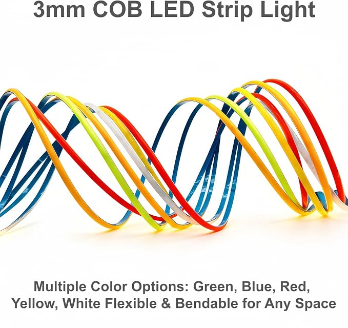 Ultra-Narrow 3mm USB COB LED Strip Lights Self-Adhesive, for Kitchen Cabinets, Bedroom, Gaming Desk (Green, 3ft) - Image 5