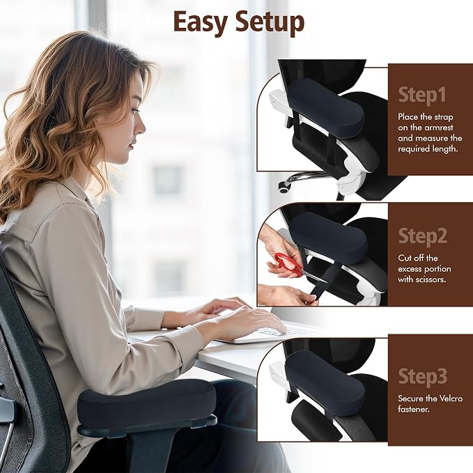 2-Pack Non-Slip Armrest Pads for Office & Gaming Chairs - Ergonomic Forearm Support Pillow for Desk, Computer & Wheelchair, Pressure Relief Cushions (Black) - Image 4
