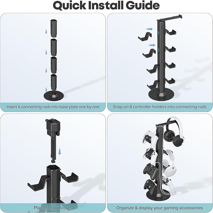 Controller & Headset Holder Stand for Desk, with Charger Cable Organizer Headphone Stand for PS5/ Xbox/ PS4/ Switch, Metal Base Controller Hanger Hook for Storage Earphones, Game Console, Mobile Phone - Image 6