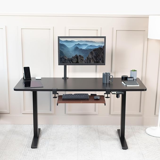 VIVO Small Keyboard Tray, Under Desk Pull Out with Extra Sturdy C Clamp Mount System, 20 (26 Including Clamps) x 11 inch Slide-Out Platform Drawer, Dark Walnut Top, Black Frame, MOUNT-KB05ES-D - Image 9
