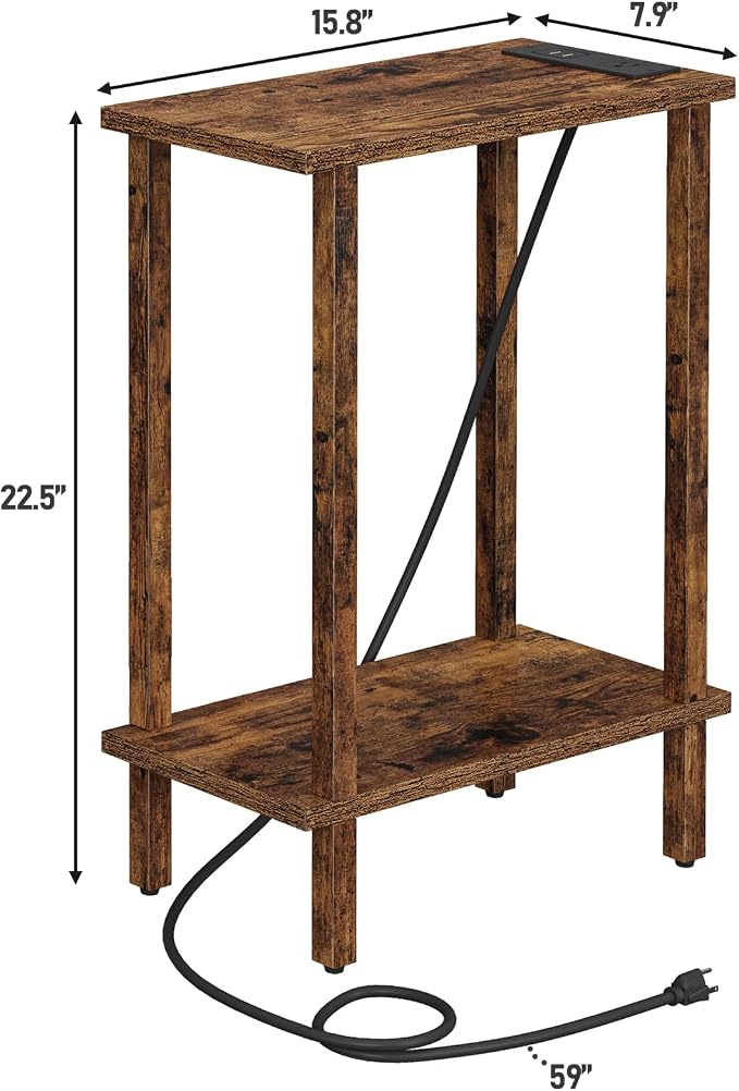 TUTOTAK Narrow Side Table, 2-Tier Small End Table with Charging Station - Image 2