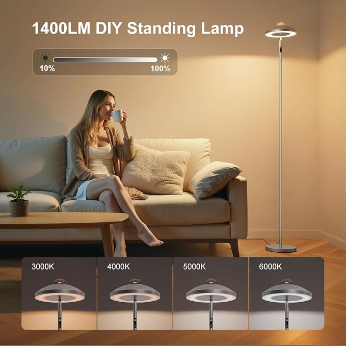 DUSKTEC 3-in-1 Floor Lamp, RGB Aurora & Galaxy Star Projector, 69", White - Image 3