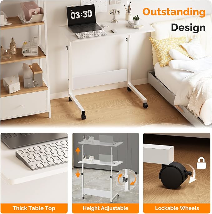 FCH Portable Computer Workstation, Standing Desk Adjustable Height, Small Computer Desk w/Rolling, Sit Stand Laptop Desk TV Tray for Bed Sofa Hospital Reading Eating, Rustic Brown, 23.6" - Image 5