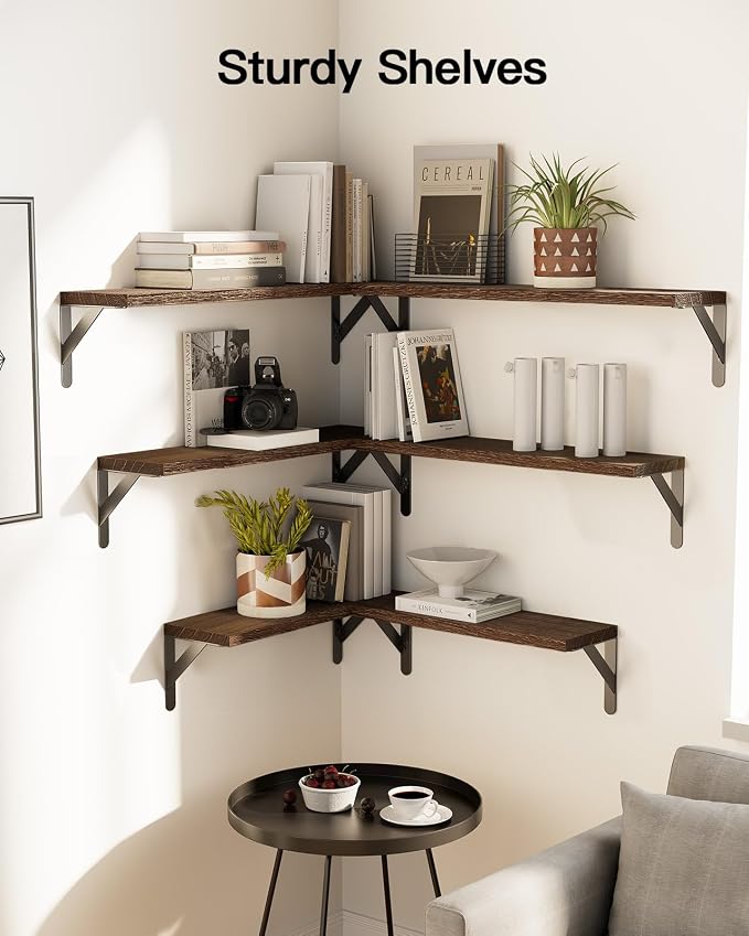 Amada Solid Paulownia Wood Wall Shelves, Large Size, 6 Pcs, Brown - Image 2