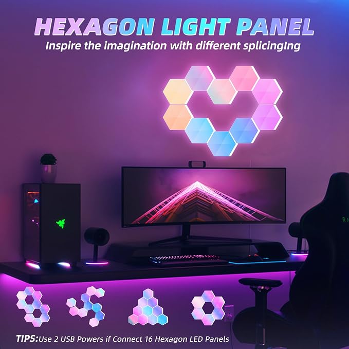 Hexagon LED Lights, 6 Pack with App and Remote Control - Image 2