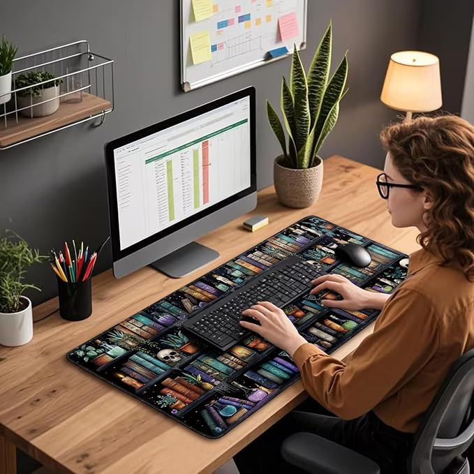 Gothic Library Large Gaming Mouse Pad Desk Mat 31.5"x15.7" | Extended Mousepad, Non-Slip Rubber Base , Stitched Edges, for Computer/Laptop/Office/Home - Image 3