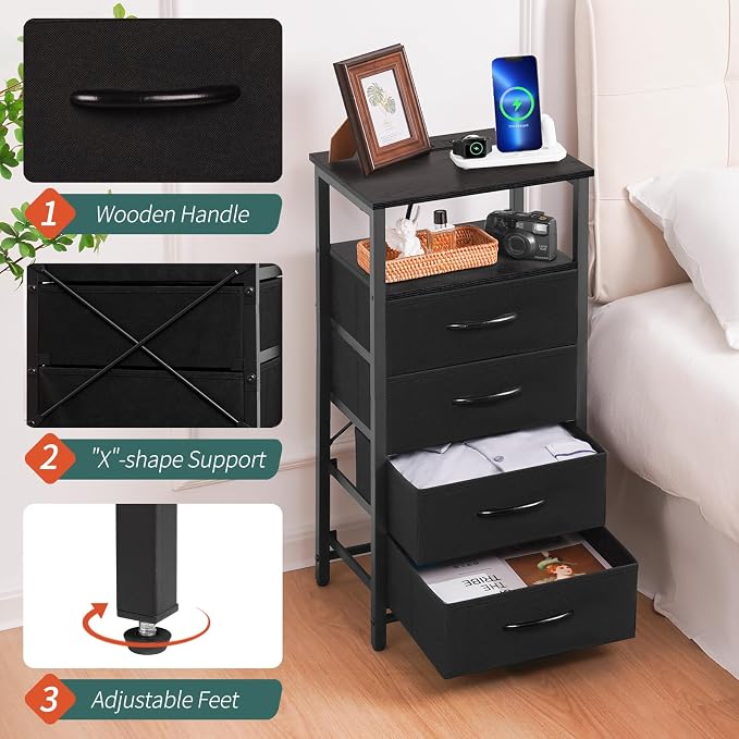 Yoobure Night Stand - Black Nightstand with Charging Station, Small Dresser - Image 7