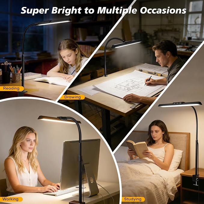 MOICO LED Desk Lamp with Clamp for Office Home- - Image 7