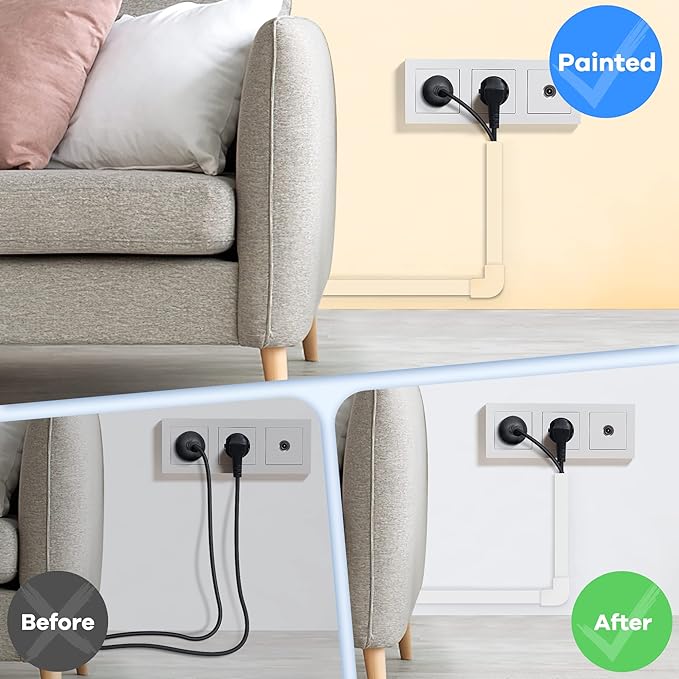 126in Cord Hider Kit, ZhiYo Cord Cover for Wall Mounted TV, Paintable Wire Cover for Cords, TV Cable Hider Wall Kit, Cable Cover Wire Management, White Cords Concealer, 8 x L15.7in W0.95in H0.55in - Image 6