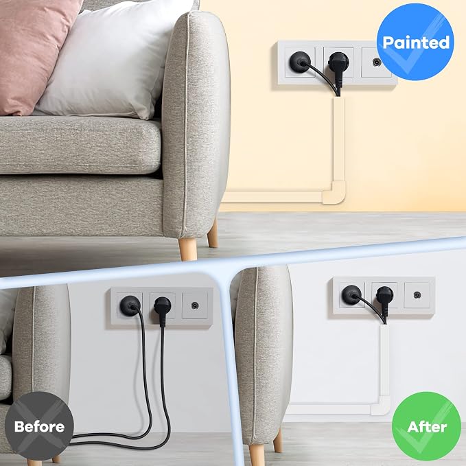 126in Cord Hider Kit, ZhiYo Wire Hiders for TV on Wall, Paintable Cable Management Kit, Wire Cover for Wall Mount TV, White Cable Raceway, Cord Cover Wire Management Kit, 8 x L15.7in W1.18in H0.67in - Image 6