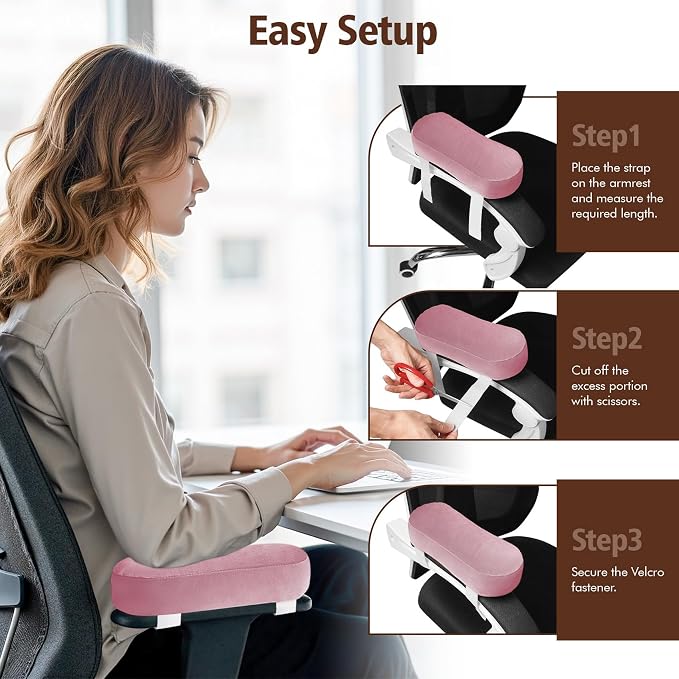 2-Pack Non-Slip Armrest Pads for Office & Gaming Chairs - Ergonomic Forearm Support Pillow for Desk, Computer & Wheelchair, Pressure Relief Cushions (Pink) - Image 4