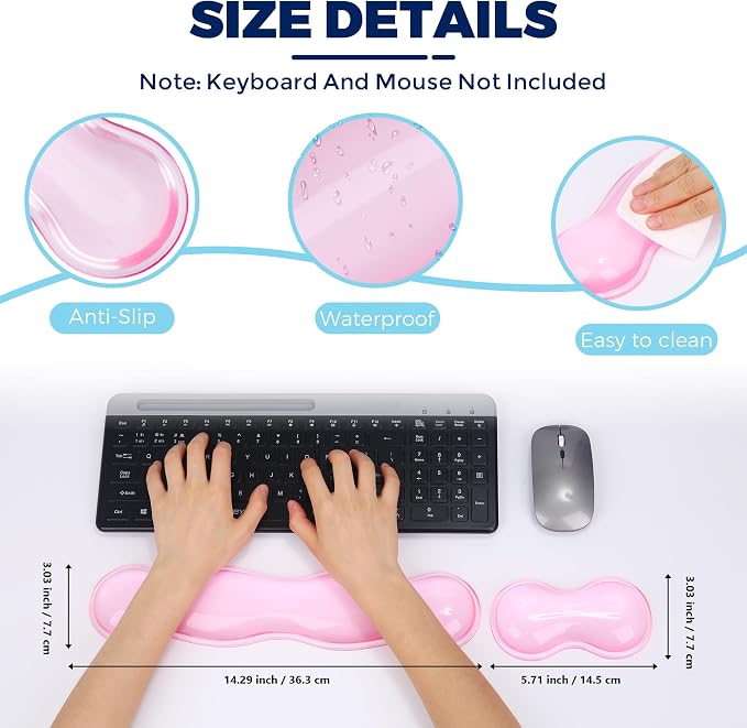 Gel Wrist Rest for Keyboard and Mouse, Wrist Rest for Keyboard, Mouse Wrist Support, Pain Relief, Cool Touch, Non-Skid, Keyboard and Mouse Wrist pad Set - Image 4