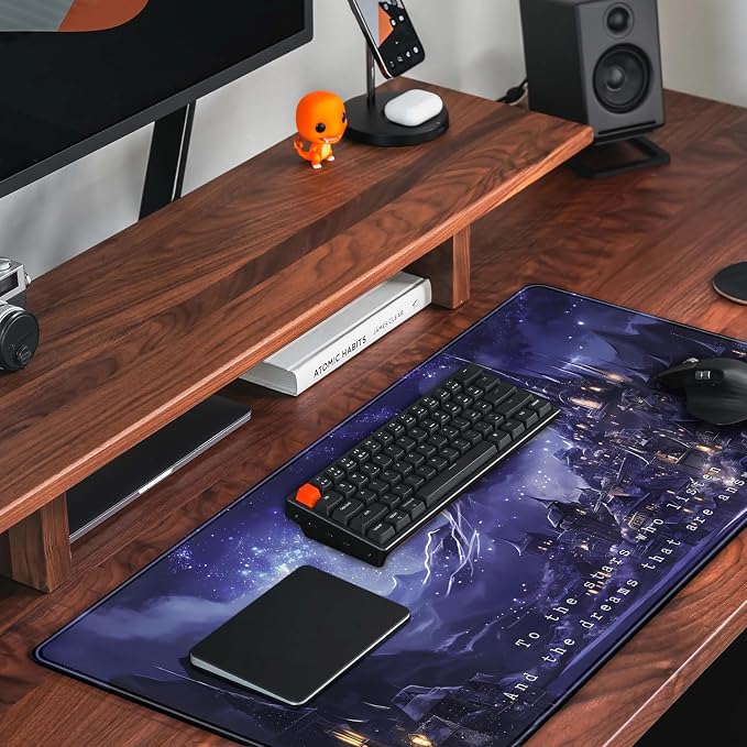 Night Purple Desk Mat Dark Academia Anime Computer Desk Keyboard Mat, 31.5 X 15.8 in Office Decor for Women Castle Aesthetics Mouse Pad XXL for Desktop Laptop Computer Mouse Gaming Pad - Image 5