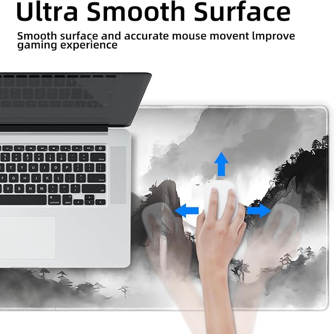 Galdas Mouse Pad for Gaming,XXL XL Large Mouse Mat Long Extended Mousepad Desk Mat Non-Slip Rubber Mice Pads Stitched Edges Thin,Black Ink Background (31.5 x 11.8 x 0.12 Inches) - Image 6