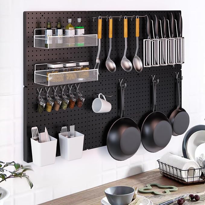 FZK Modular Plastic Peg Board Wall Organizer Kit, 16x16, Black | Features 33 storage accessories, heavy duty 200 pounds capacity, suitable for garage workshop, craft room and office wall - Image 7