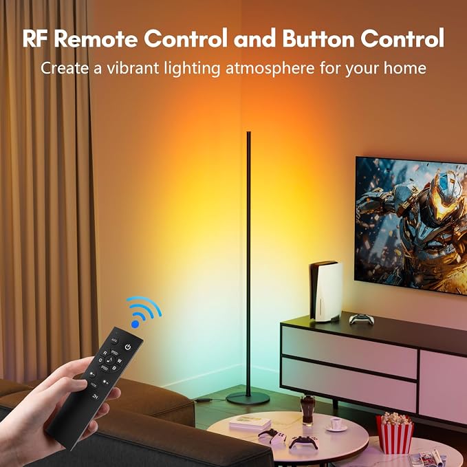 Bright LED RGB+IC Corner Floor Lamp with App and Remote Control Black - Image 3
