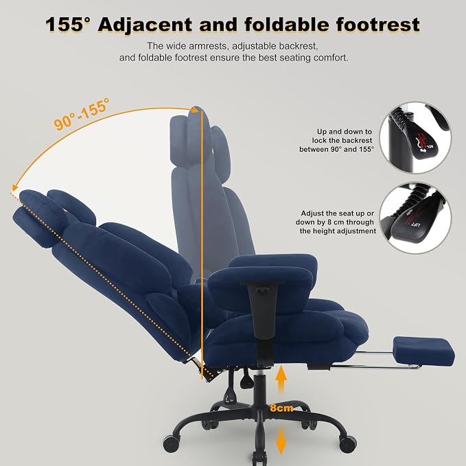 Symino Ergonomic Gaming Chair with Footrest – Office Gaming Chair Reclining 90-155° with Adjustable Armrests – Adults up to 130 kg - Image 6