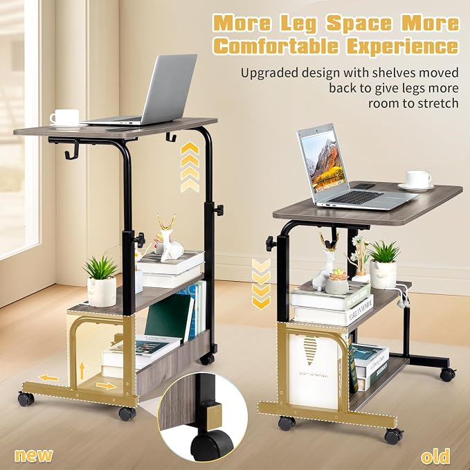 Karl home 31.5" Portable Rolling Computer Desk on Wheels, Grey Oak - Image 4