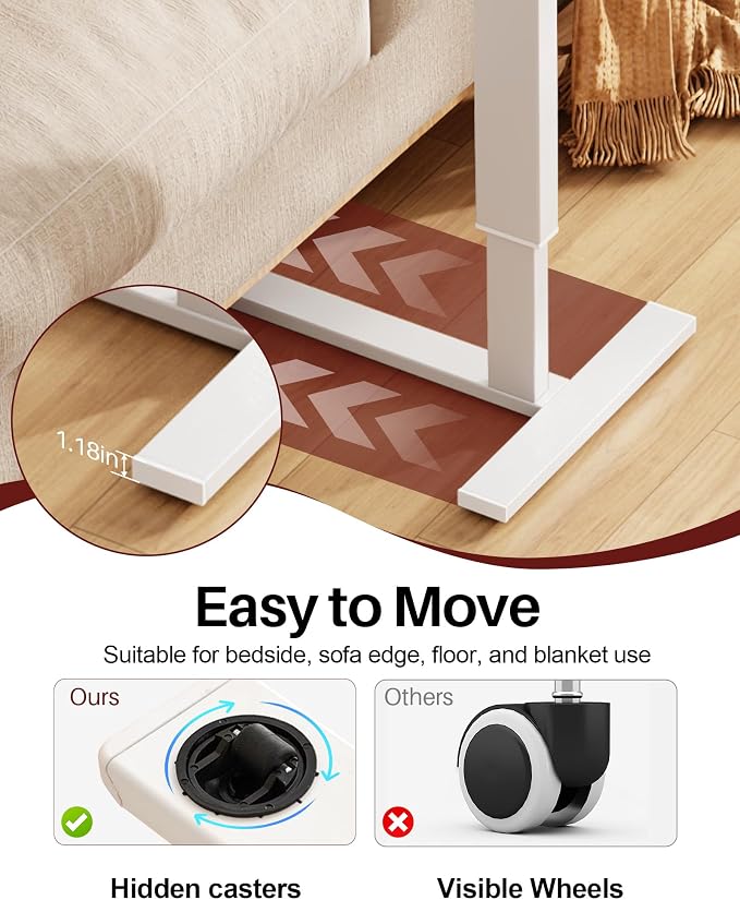 Foldable Overbed Table with Wheels, Pneumatic Adjustable Desk - Image 5