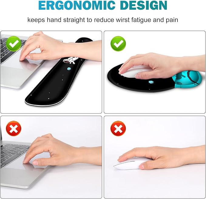 Gaming Mouse Pad, Large Desk Mat, Cute Desk Pad Protector, 4in1 XXL Mousepad + Keyboard Wrist Rest+Mouse Wrist Rest+Coaster Set with Ergonomic Desk Pad for Home Office PC Computer, Cool Space Alien - Image 3