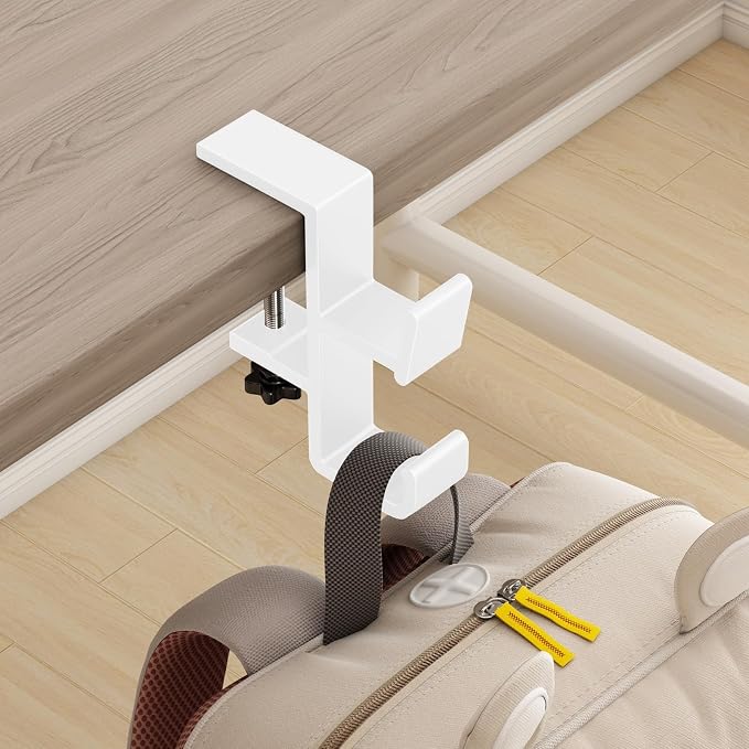 Desk Bag Hook, Purse Hook for Table, Aluminum Under Desk Handbag Hanger, Desk Mount Backpack Holder, Umbrellas, Headphone Holder, Back to School Essentials - White by BTPIEL