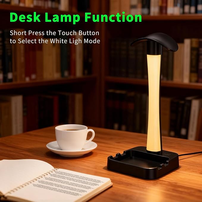 Headphone Stand with Charger,Gaming Headset stand with RGB Light Mode,For Airpod Max Stand,Desk Lamp,Phone Holder,Tablet Holder,desktop organizer,Gifts for Gamers & Music Lover(Black) - Image 5
