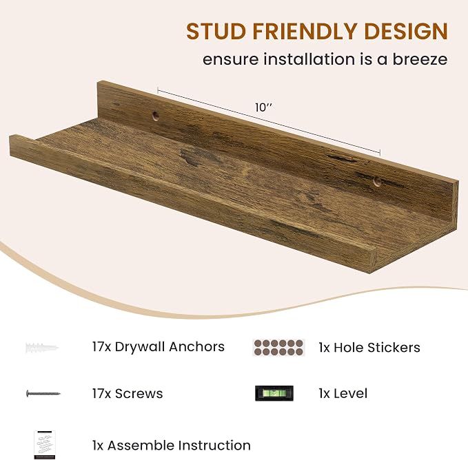 Picture Ledge Shelf, Floating Shelves for Wall Decor, Brown, Set of 6, 16'' - Image 5